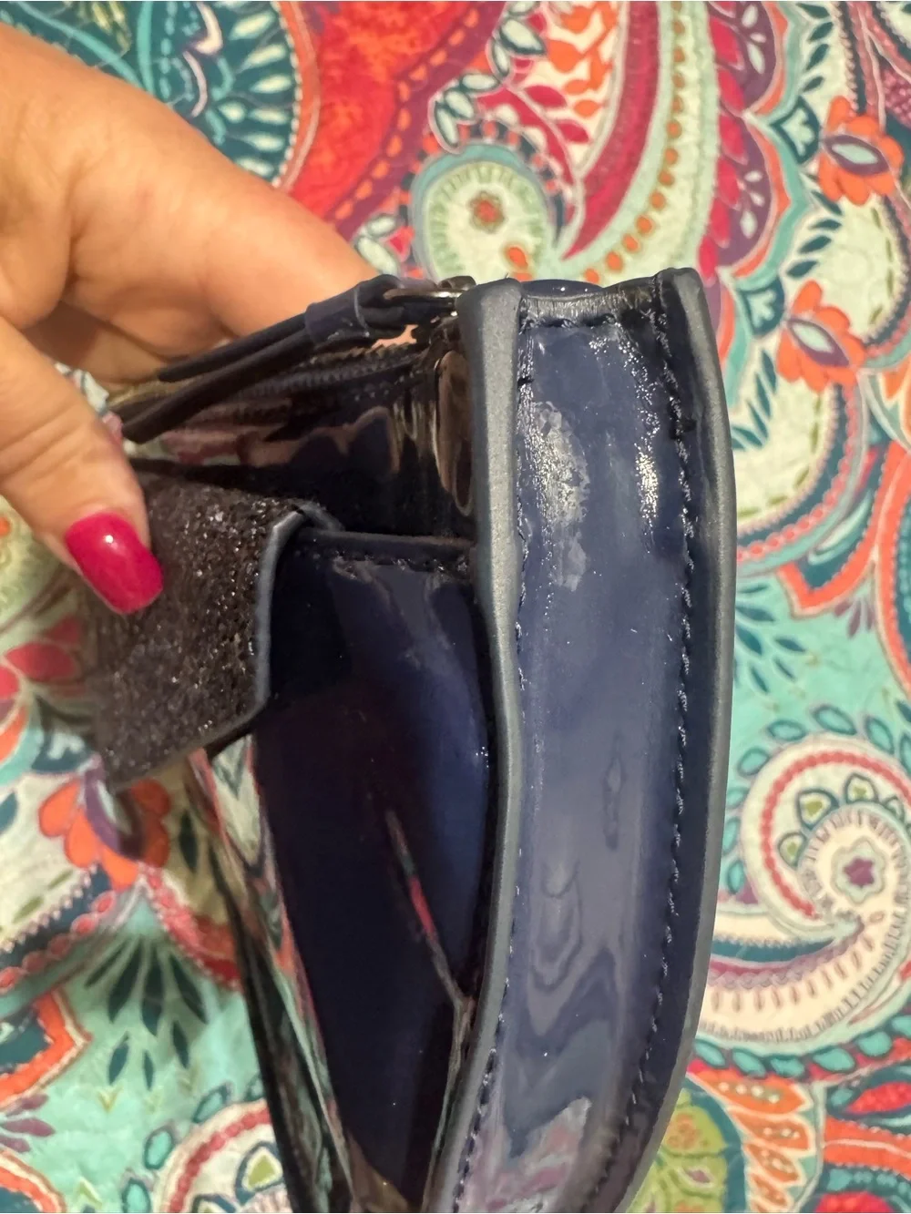 Banana Republic Navy Patent Half-Moon Clutch with Glitter Accent